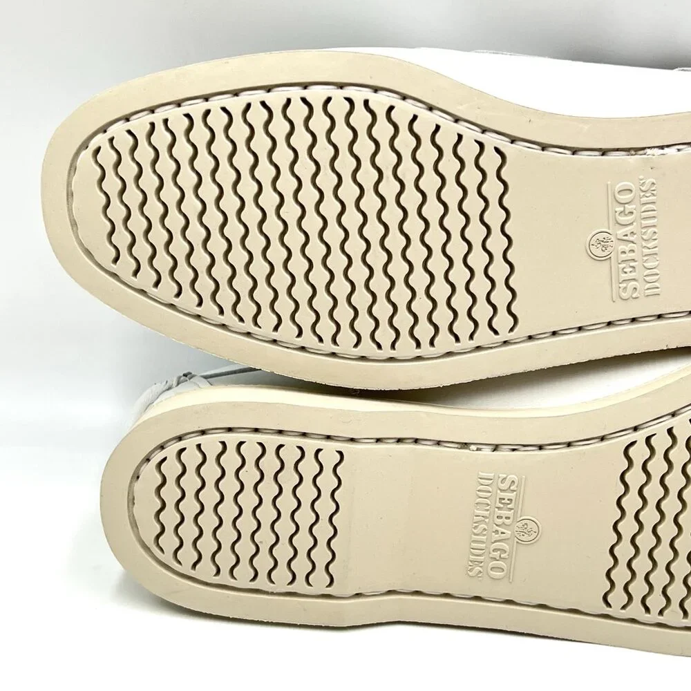 Sebago Docksides Portland Womens Size 10 White Leather‎ Boat Shoes Loafers